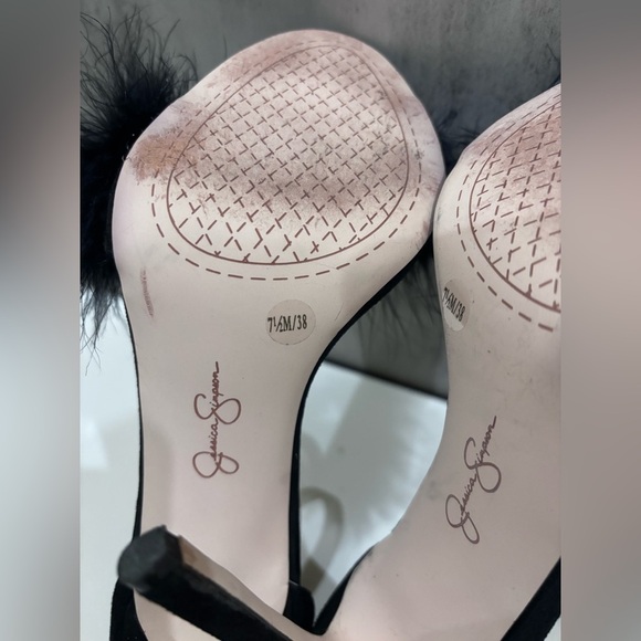 Jessica Simpson Black Feather Pearl Rhinestone Stiletto High Heels Size 7.5 - Picture 9 of 11